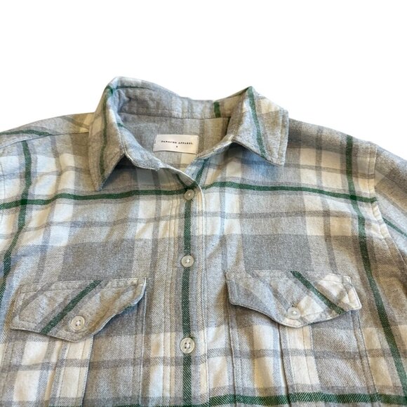 Panache Apparel Grey Plaid Button-Down Shirt Top Oversized Size Small Women's - Picture 3 of 13